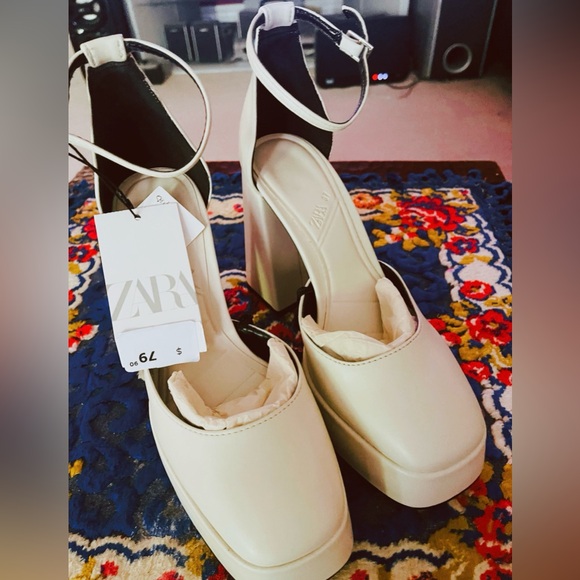 Zara Shoes | Chunky Platform Heeled Sandals Color: Cream/White Size: 6.5 - Picture 7 of 11